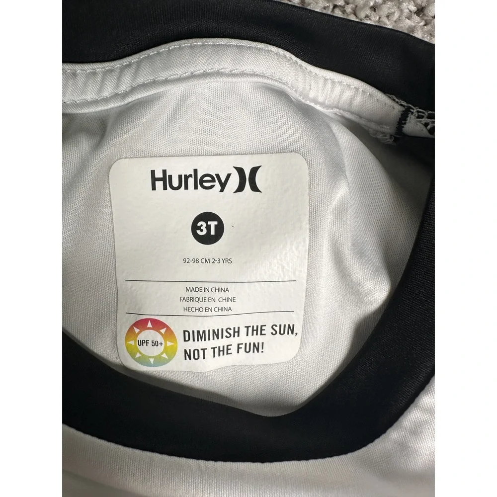 Hurley Kid's Rashguard & Jumpin Beans‎ Swim Shorts Black White 3T UPF 50+ Raglan